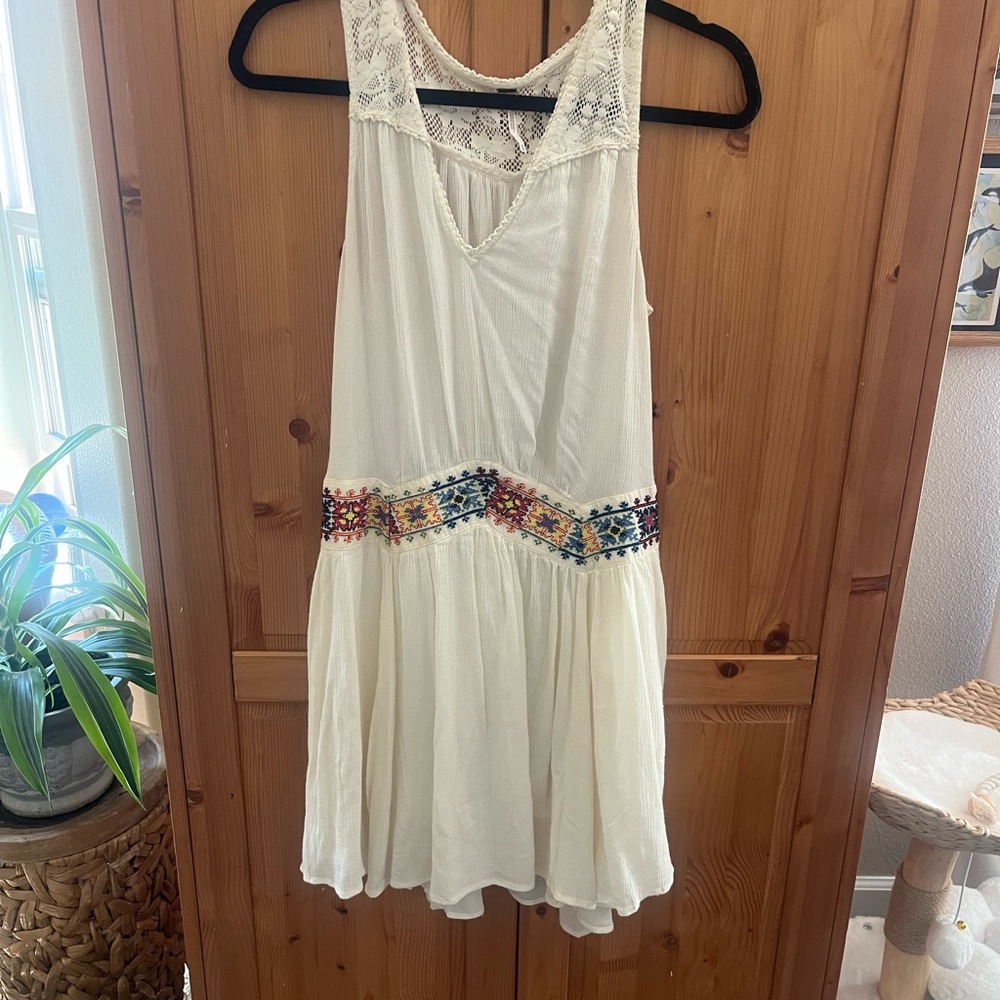 Free People Cream Embroidered Mini Dress